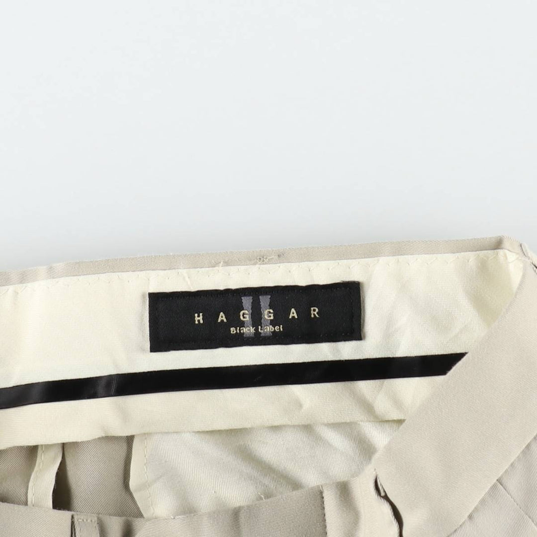 HAGGAR Black Label Two-Pleat Slacks Pants, Made in USA, Men's Size W31 (approx.) polyester Beige type Vintage Second Hand