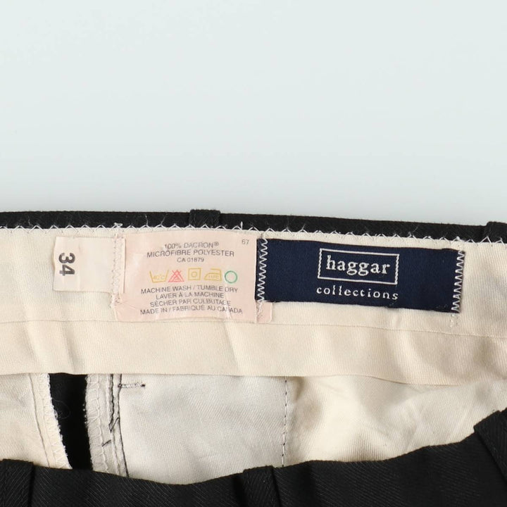 Haggar Collections Two-Pleated Slacks, Made in Canada, Men's Size W34 polyester black type Vintage Second Hand