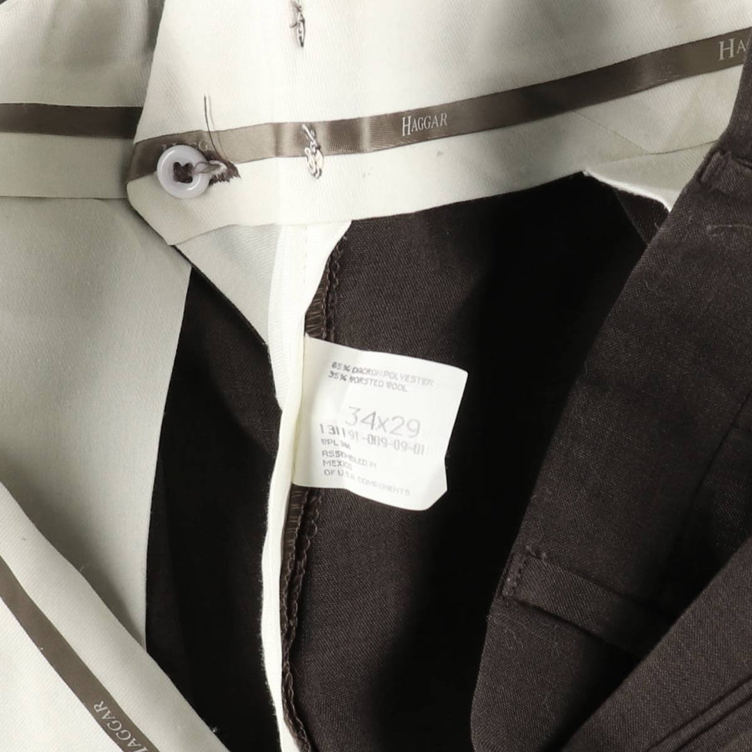 HAGGAR Two-pleat slacks pants for men, equivalent to size W36. polyester brown type Vintage Second Hand