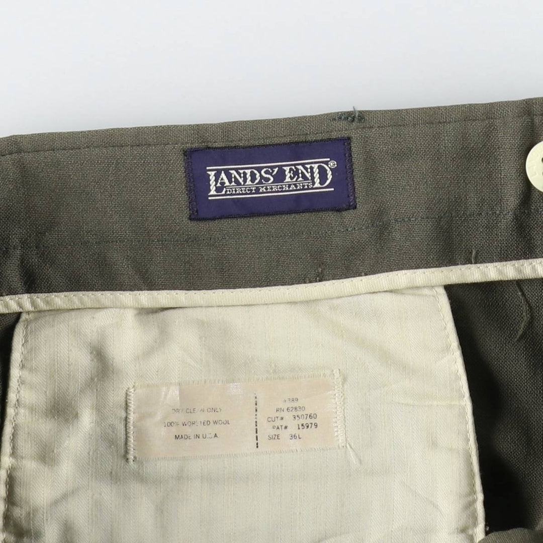 80s-90'S Lands' End wool trousers/slacks, made in USA, men's size W36 (approx.), vintage. wool Khaki type Vintage Second Hand