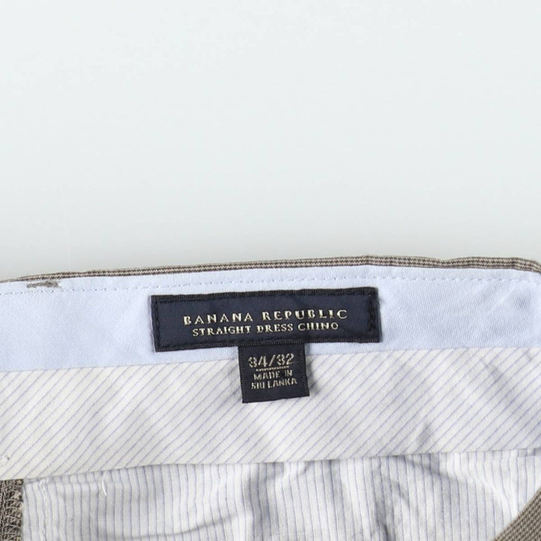 Banana Republic Straight Dress Chino Check Pattern Cotton Slacks Pants, Men's W35 (approx.) cotton Beige type Vintage Second Hand