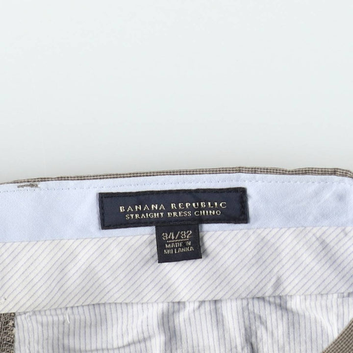 Banana Republic Straight Dress Chino Check Pattern Cotton Slacks Pants, Men's W35 (approx.) cotton Beige type Vintage Second Hand