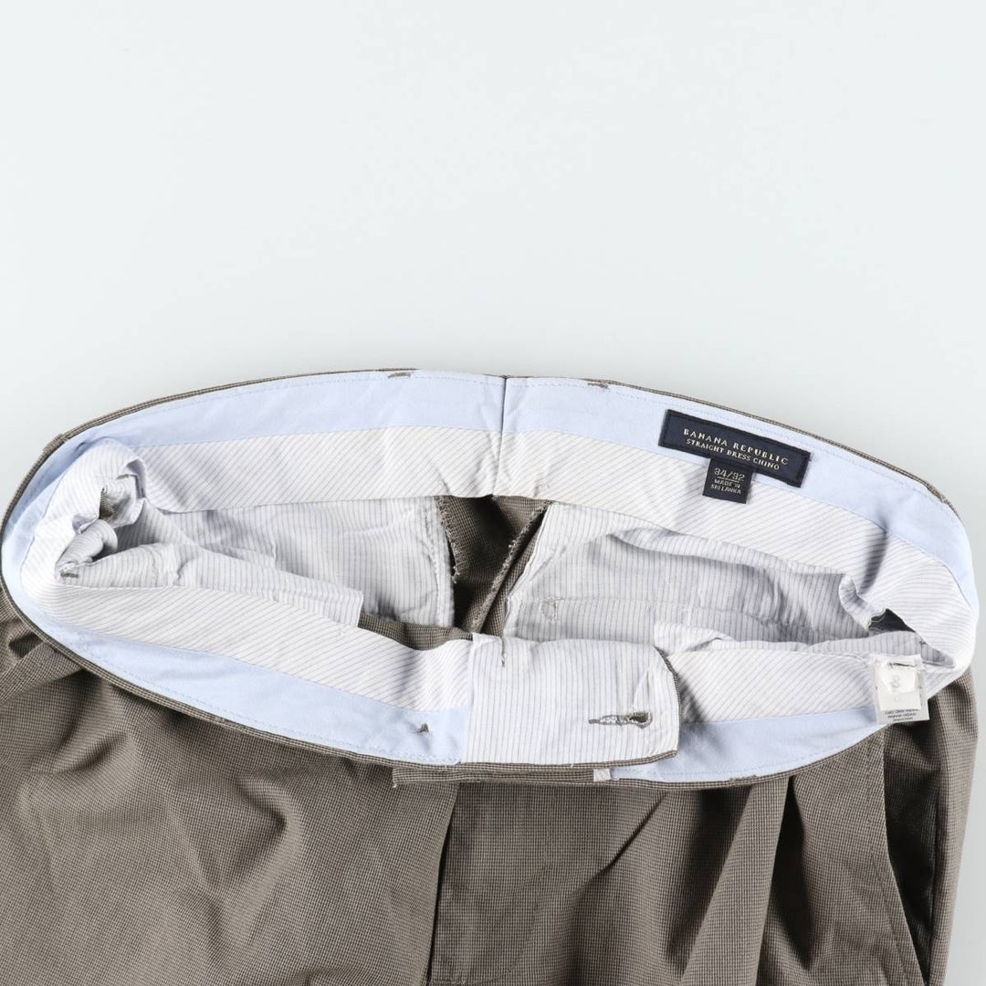 Banana Republic Straight Dress Chino Check Pattern Cotton Slacks Pants, Men's W35 (approx.) cotton Beige type Vintage Second Hand