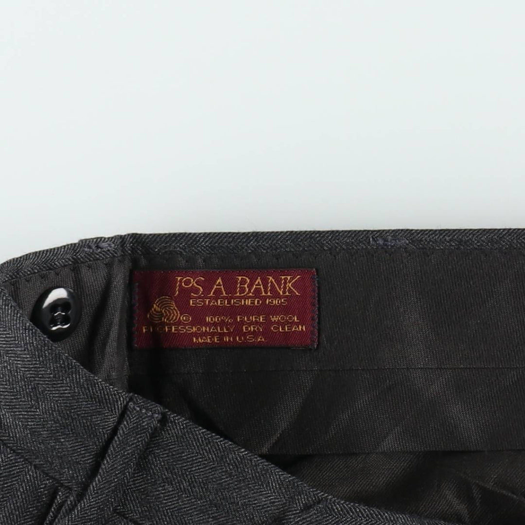 80s-90'S Joss A. Bank herringbone two-pleat wool trousers, made in USA, men's size W37 equivalent, vintage. wool gray type Vintage Second Hand