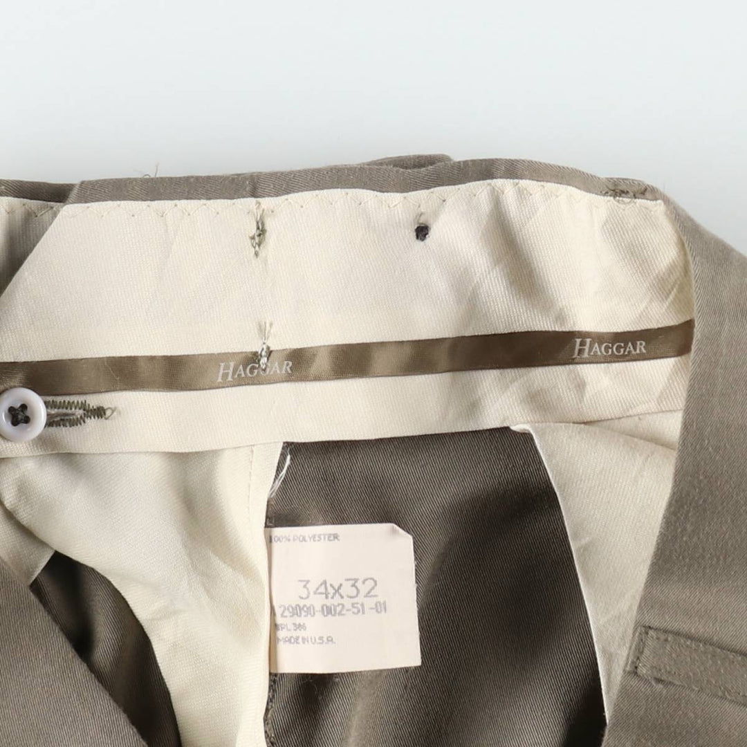 Haggar 2-pleat slacks pants made in the USA, men's size w34 polyester Khaki type beige Vintage Second Hand
