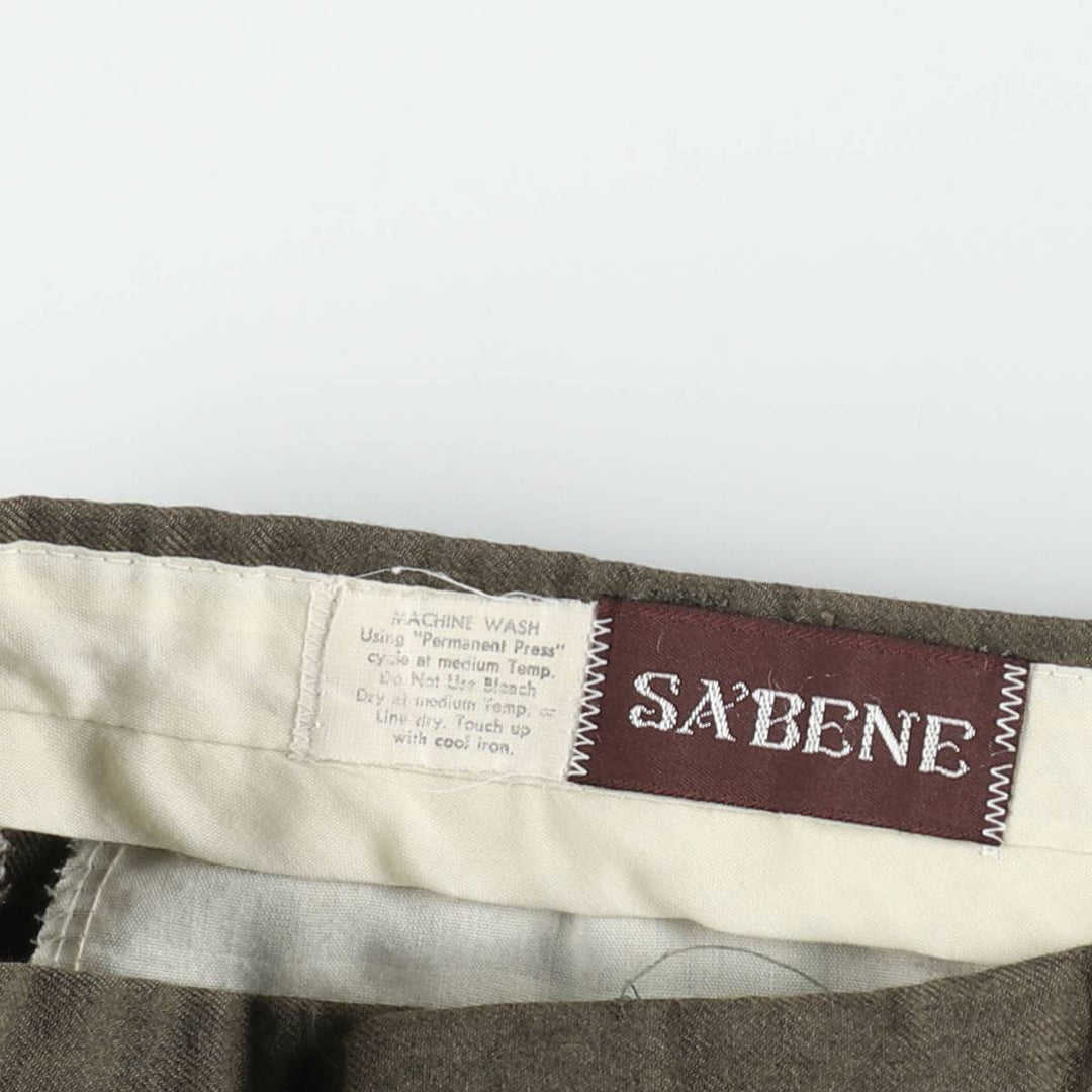80s-90'S SA'BENE One-Pleat Slacks Pants Men's W31 (approx.) Vintage unclear Khaki type Vintage Second Hand