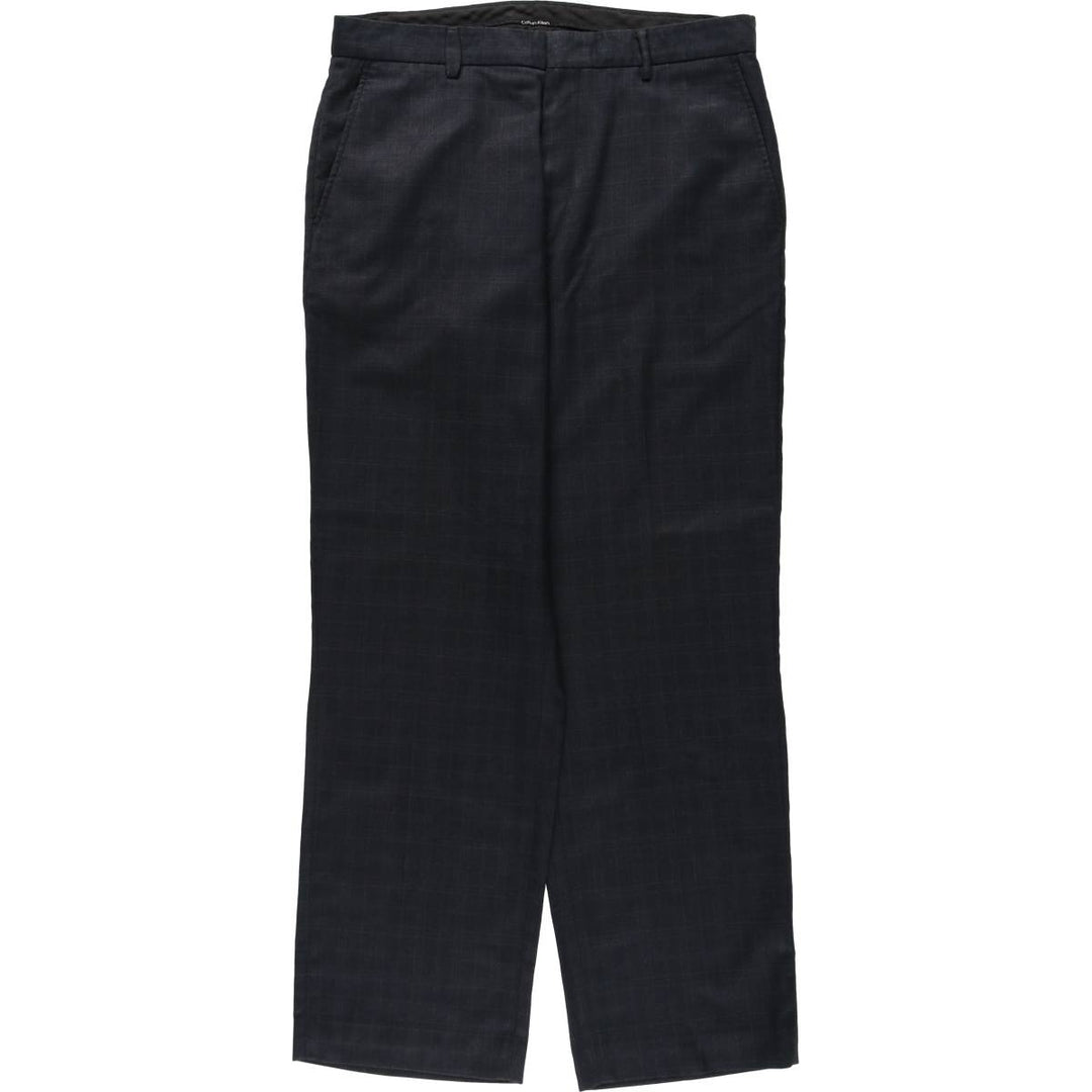 Calvin Klein check pattern slacks pants for men, size W33 (approx.) polyester black type Vintage Second Hand