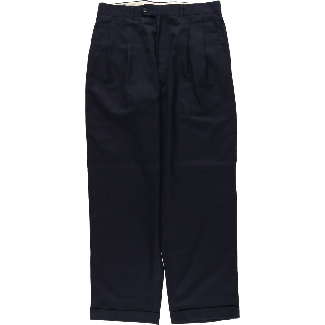 1990'S Ralph Lauren CHAPS Two-Pleat Slacks Pants, Made in Canada, Men's Size W31 (approx.), Vintage wool navy blue type Vintage Second Hand