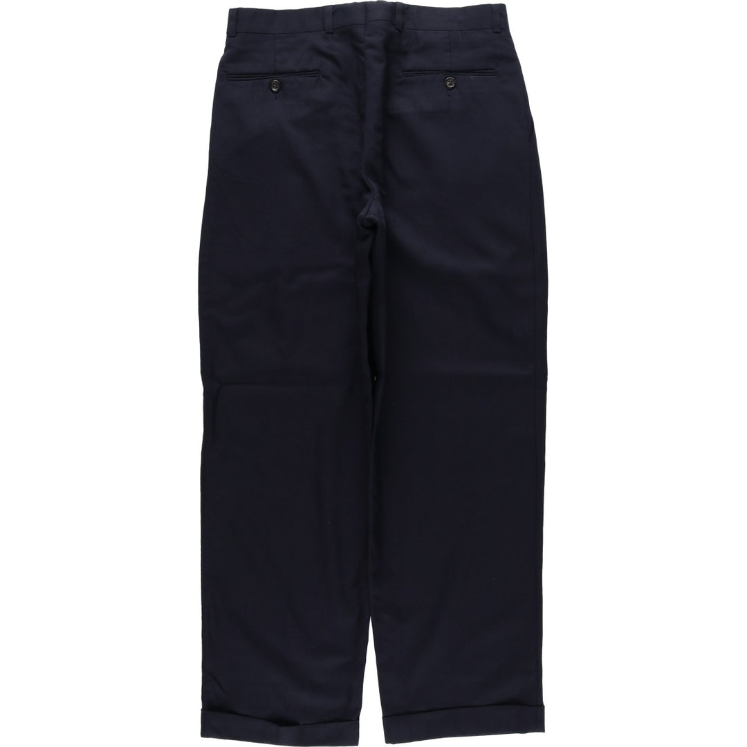 1990'S Ralph Lauren CHAPS Two-Pleat Slacks Pants, Made in Canada, Men's Size W31 (approx.), Vintage wool navy blue type Vintage Second Hand