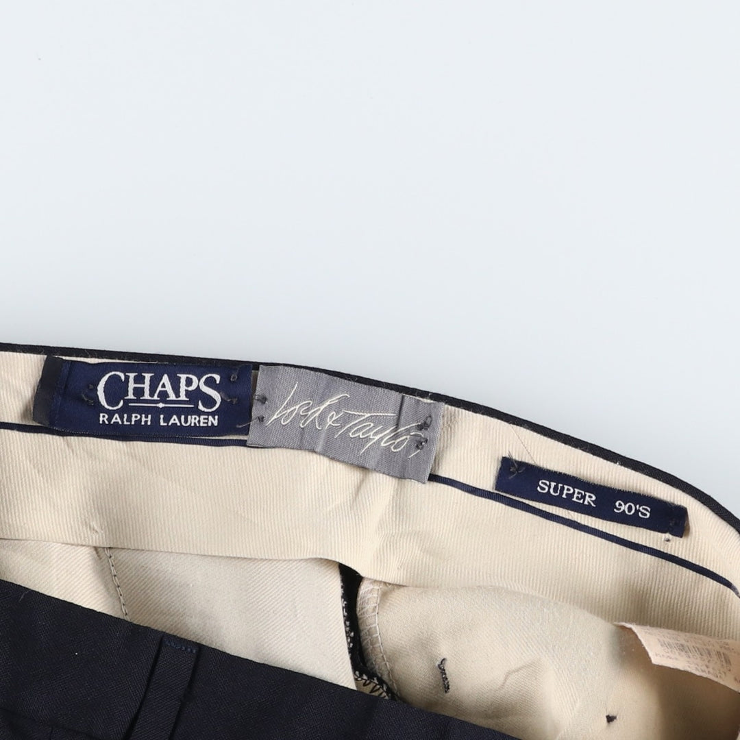 1990'S Ralph Lauren CHAPS Two-Pleat Slacks Pants, Made in Canada, Men's Size W31 (approx.), Vintage wool navy blue type Vintage Second Hand