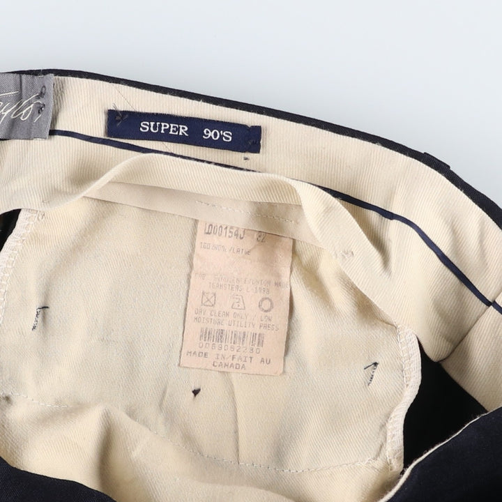 1990'S Ralph Lauren CHAPS Two-Pleat Slacks Pants, Made in Canada, Men's Size W31 (approx.), Vintage wool navy blue type Vintage Second Hand