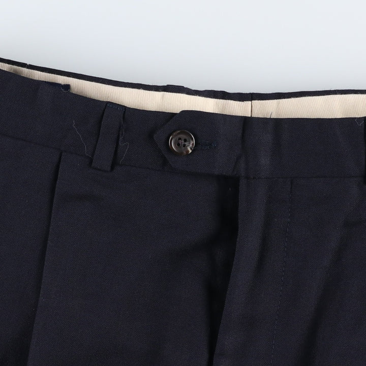 1990'S Ralph Lauren CHAPS Two-Pleat Slacks Pants, Made in Canada, Men's Size W31 (approx.), Vintage wool navy blue type Vintage Second Hand