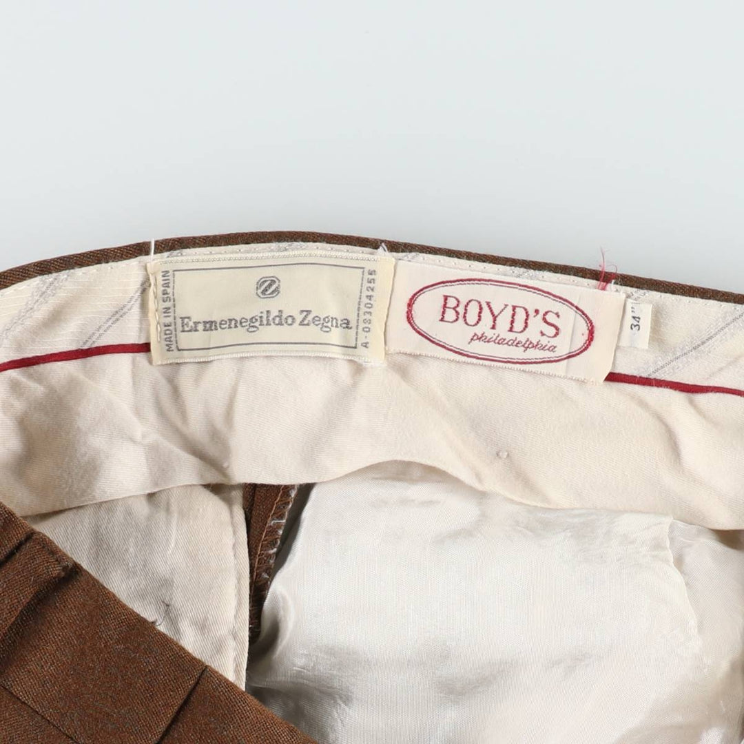 Ermenegildo Zegna Two-Pleat Slacks Pants, Men's Size W35 (approx.) unclear brown type Vintage Second Hand