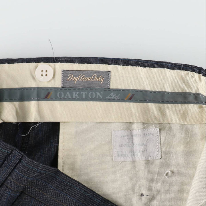 ~90'S OAKTON Check Pattern Slacks Pants Men's W34 (approx.) Vintage polyester Charcoal Vintage Second Hand