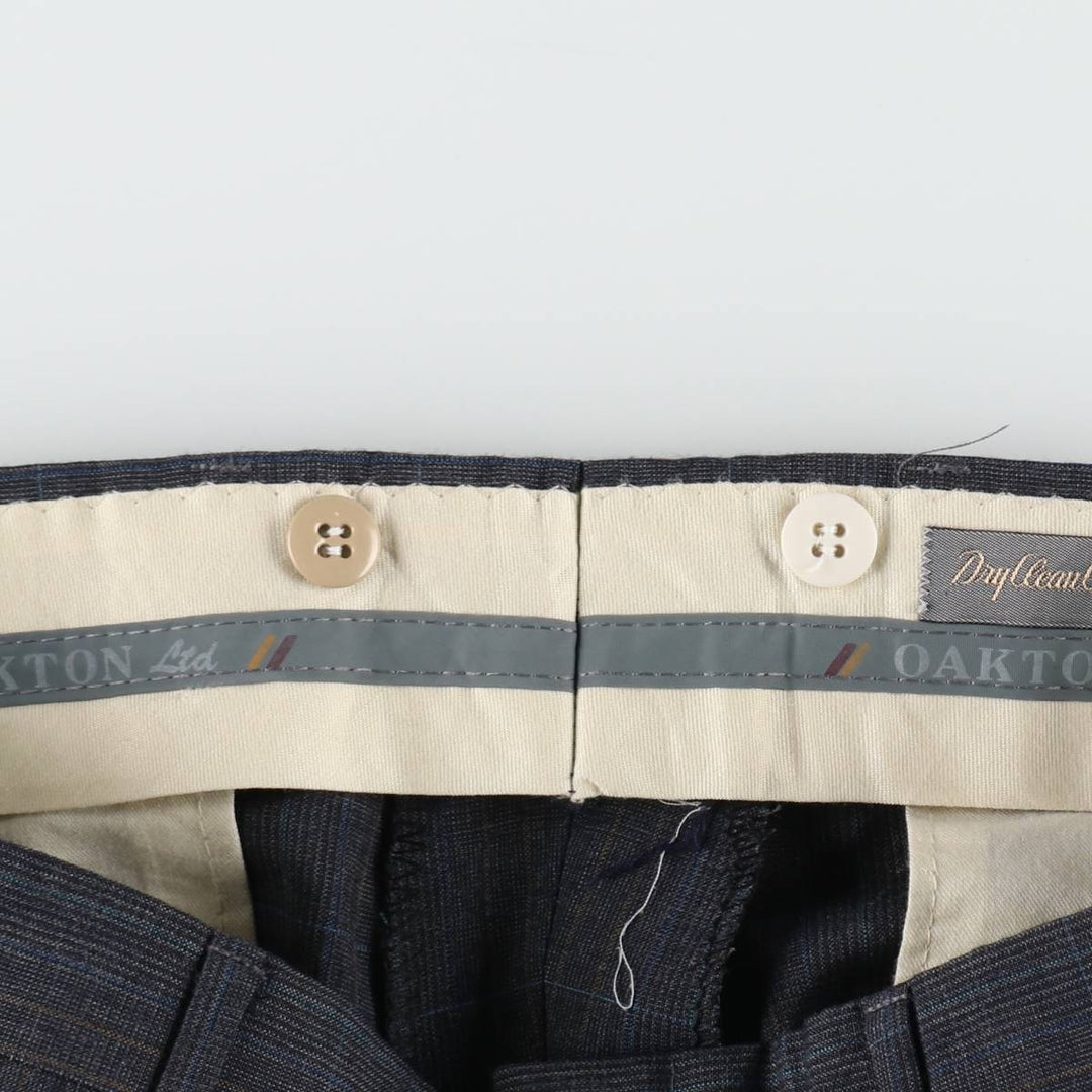 ~90'S OAKTON Check Pattern Slacks Pants Men's W34 (approx.) Vintage polyester Charcoal Vintage Second Hand