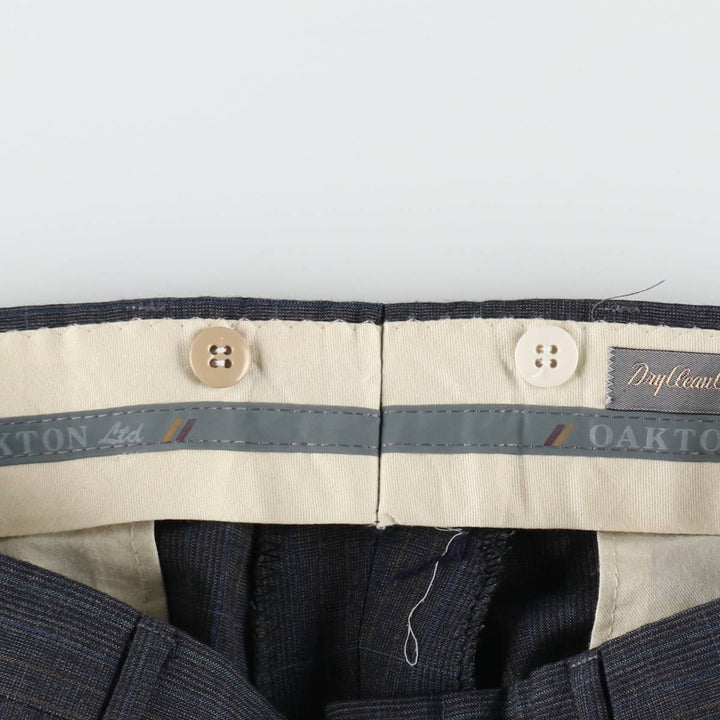 ~90'S OAKTON Check Pattern Slacks Pants Men's W34 (approx.) Vintage polyester Charcoal Vintage Second Hand