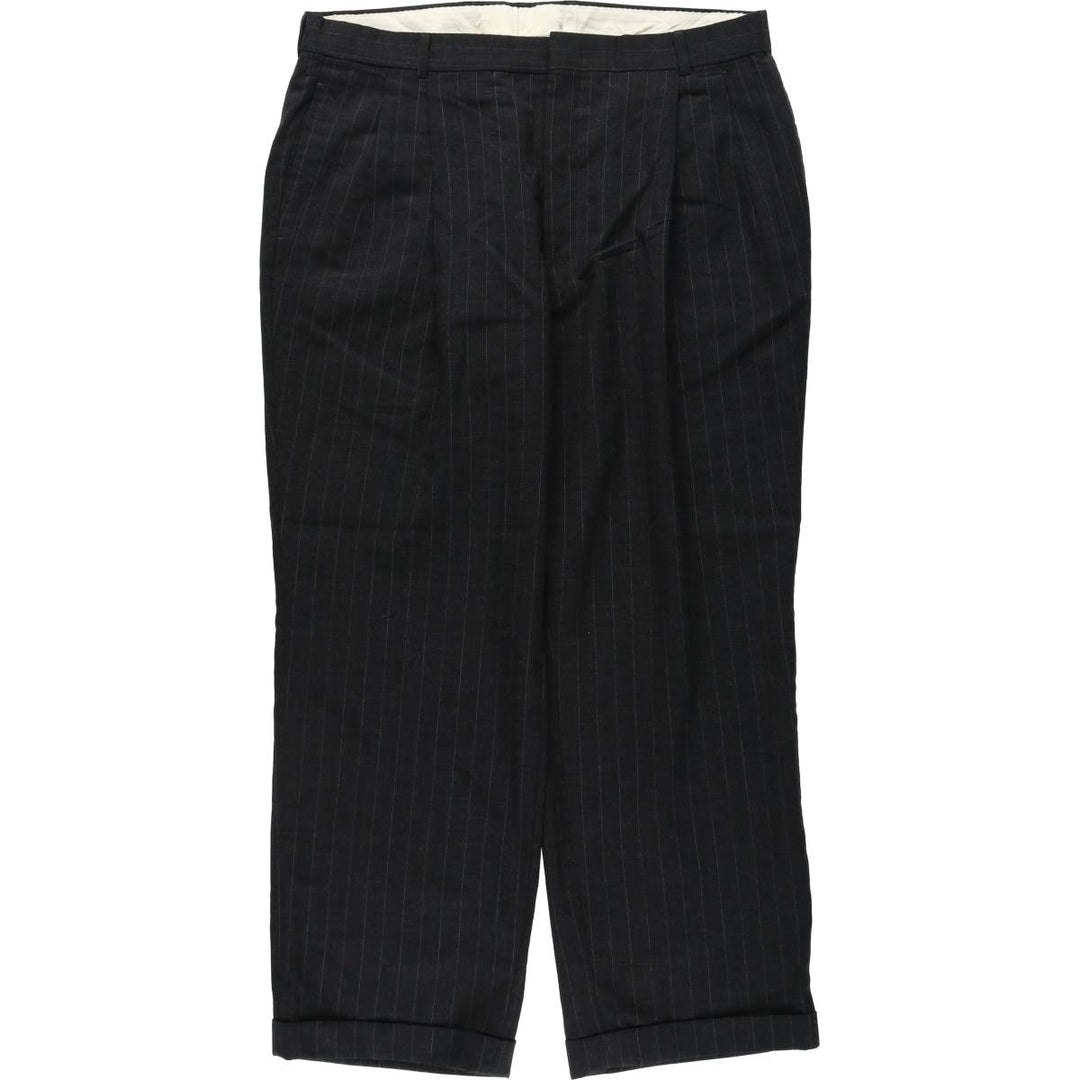 Striped Pattern Slacks Pants, Men's W36 (approx.), Two-Pleat unclear black type Vintage Second Hand