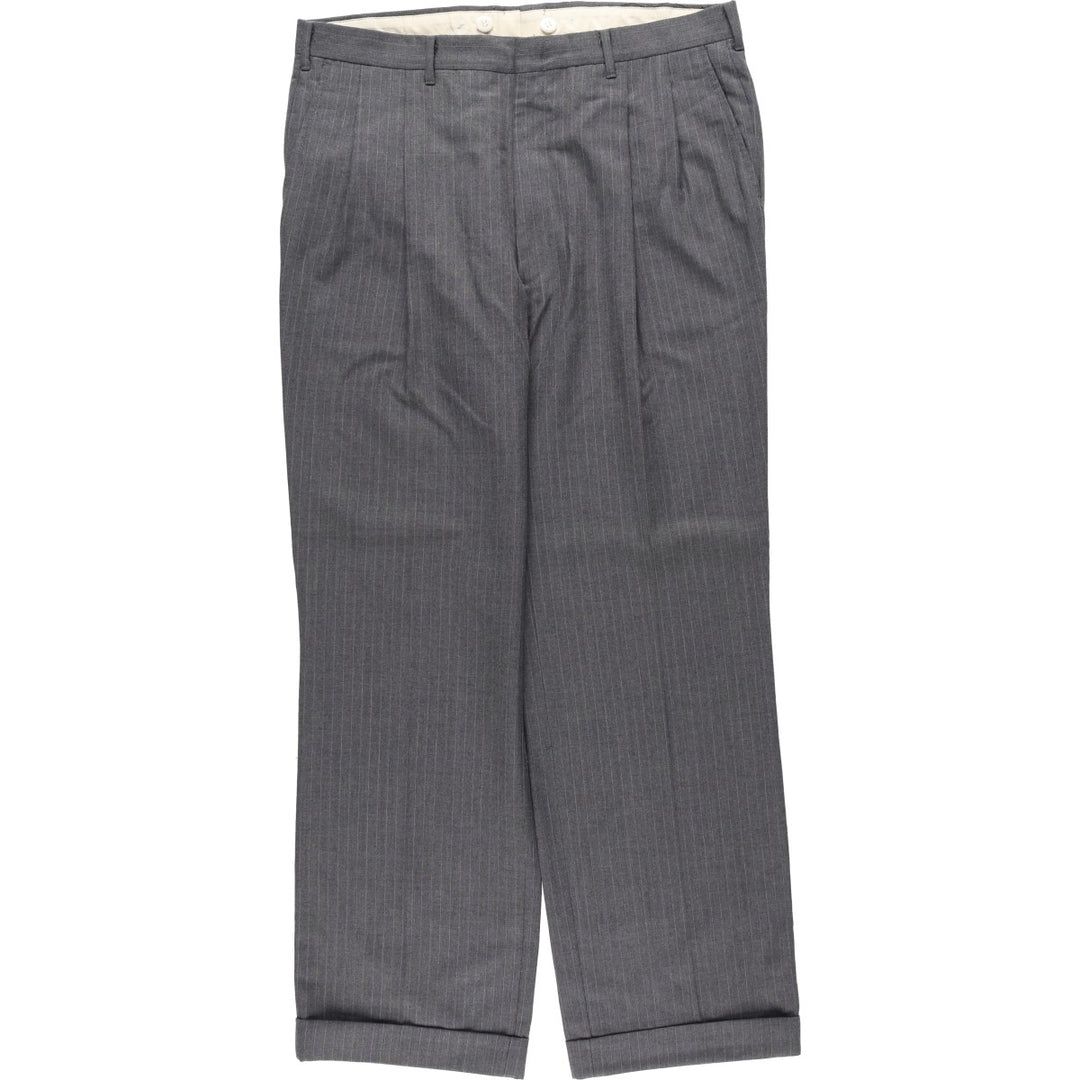 90'S Vintage Striped Two-pleat Wide Leg Slacks, Men's Size 35 unclear gray type Vintage Second Hand