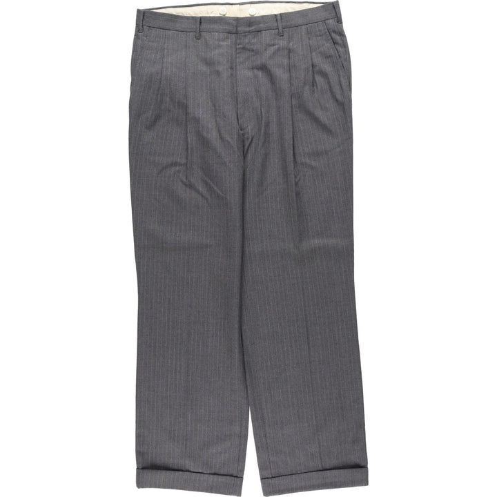 90'S Vintage Striped Two-pleat Wide Leg Slacks, Men's Size 35 unclear gray type Vintage Second Hand