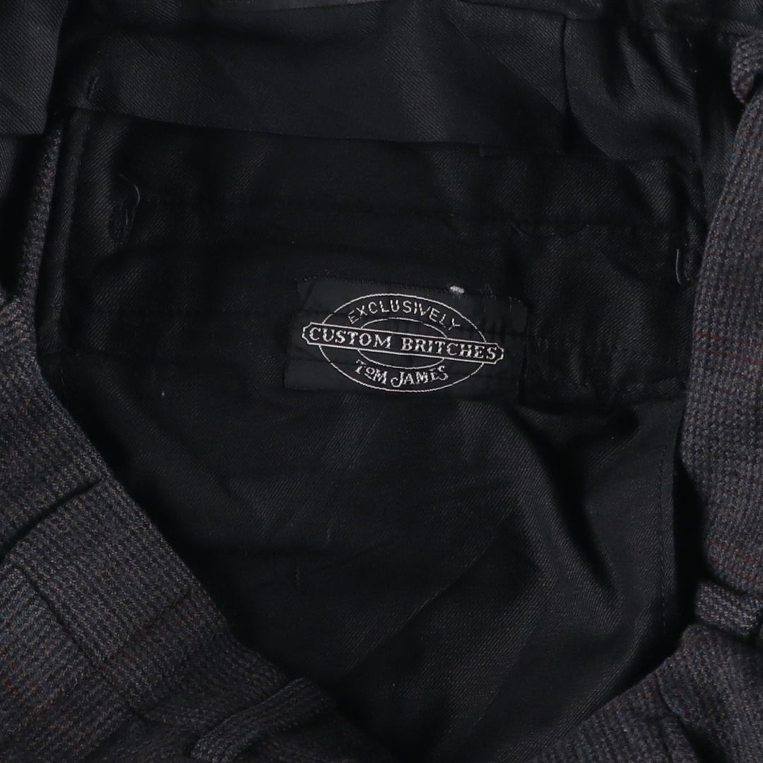 TOM JAMES Check Pattern Two-Pleat Slacks Pants, Made in USA, Men's W30 (approx.), Vintage unclear Charcoal Vintage Second Hand