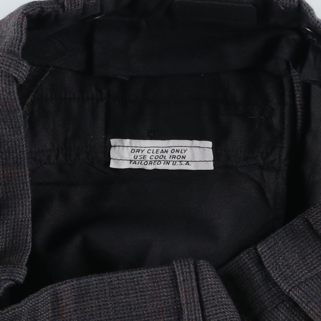 TOM JAMES Check Pattern Two-Pleat Slacks Pants, Made in USA, Men's W30 (approx.), Vintage unclear Charcoal Vintage Second Hand