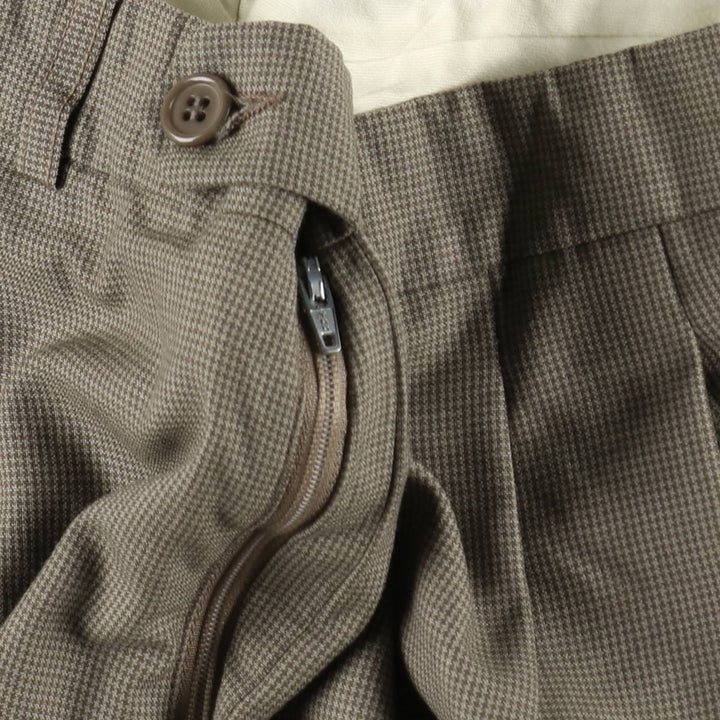 80s-90'S Yves Saint Laurent houndstooth pattern wool trousers/slacks, made in Canada, men's size W33 equivalent, vintage. wool brown type Vintage Second Hand