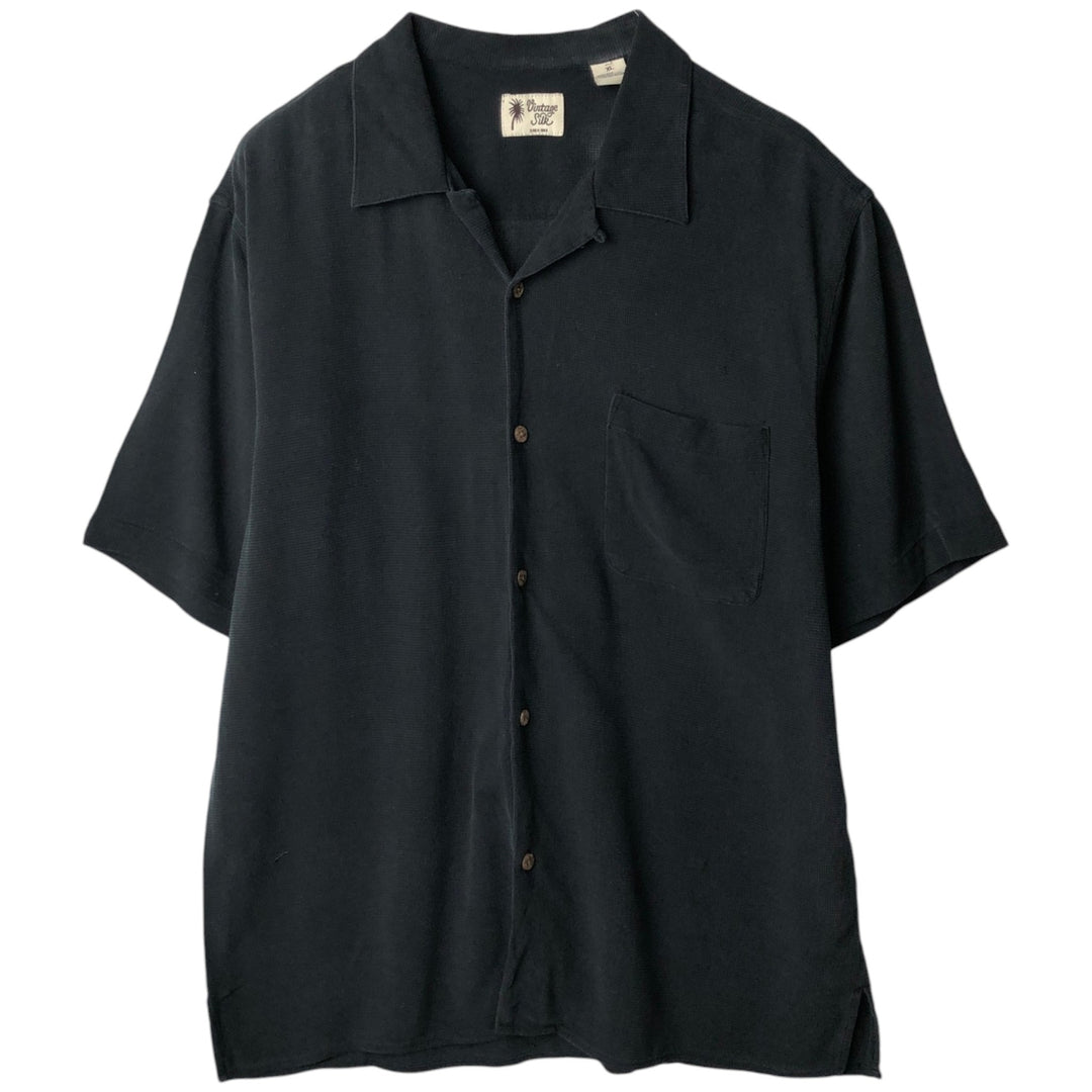 Vintage Silk Short-Sleeve Open-Collar Silk Shirt, Boxy Shirt, Men's Size XL silk black type Vintage Second Hand