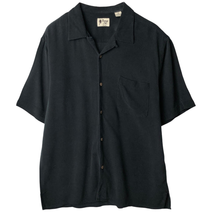 Vintage Silk Short-Sleeve Open-Collar Silk Shirt, Boxy Shirt, Men's Size XL silk black type Vintage Second Hand