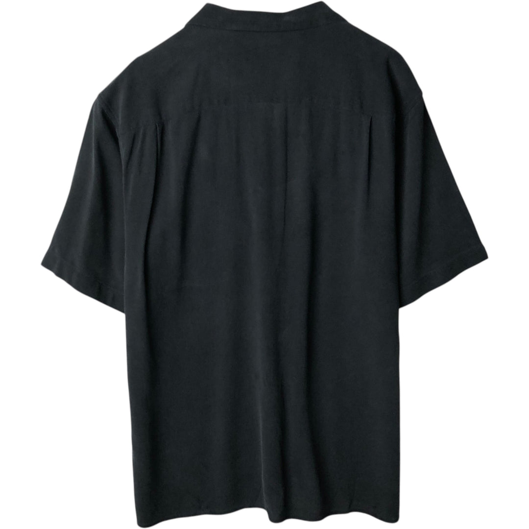 Vintage Silk Short-Sleeve Open-Collar Silk Shirt, Boxy Shirt, Men's Size XL silk black type Vintage Second Hand