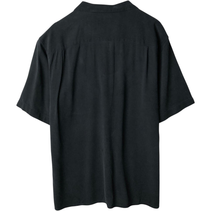 Vintage Silk Short-Sleeve Open-Collar Silk Shirt, Boxy Shirt, Men's Size XL silk black type Vintage Second Hand