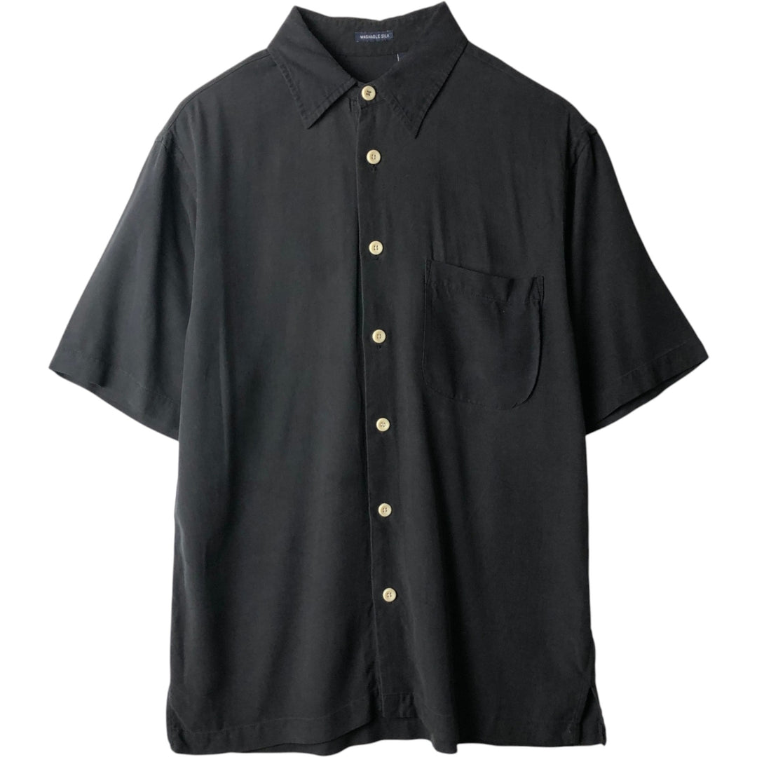 IZOD Washable Silk Short-Sleeve Silk Shirt, Boxy Shirt, Men's Size M (approx.) silk black type Vintage Second Hand