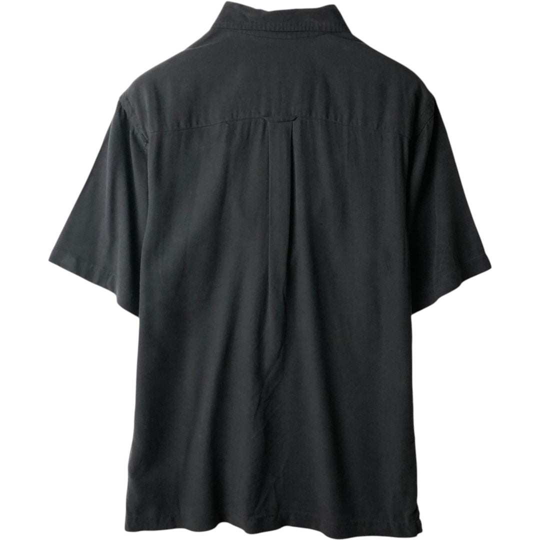 IZOD Washable Silk Short-Sleeve Silk Shirt, Boxy Shirt, Men's Size M (approx.) silk black type Vintage Second Hand