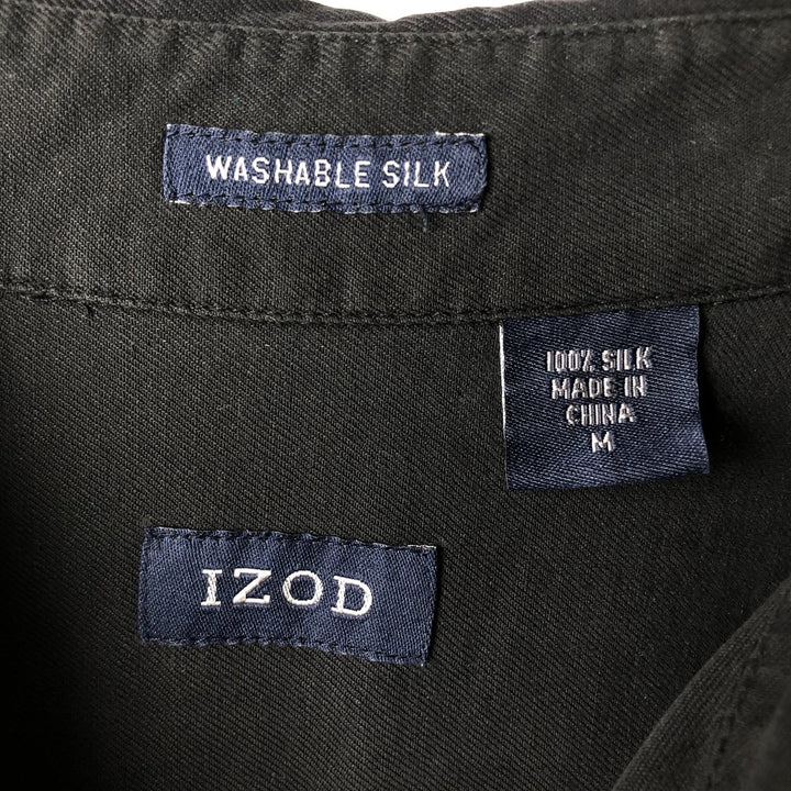 IZOD Washable Silk Short-Sleeve Silk Shirt, Boxy Shirt, Men's Size M (approx.) silk black type Vintage Second Hand
