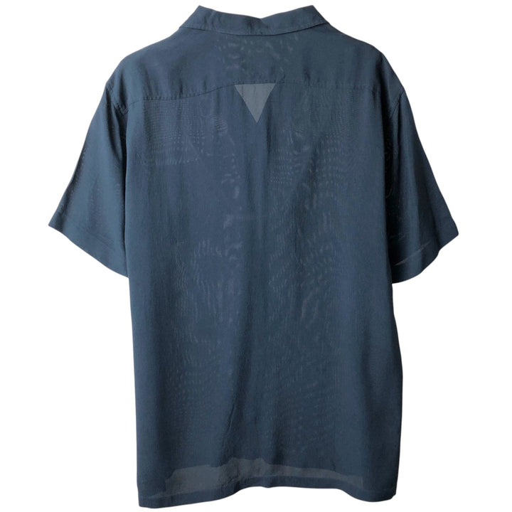Hugo Boss Short-Sleeve Open-Collar Silk Shirt, Boxy Fit, Men's Size L (approx.) silk navy blue type Vintage Second Hand