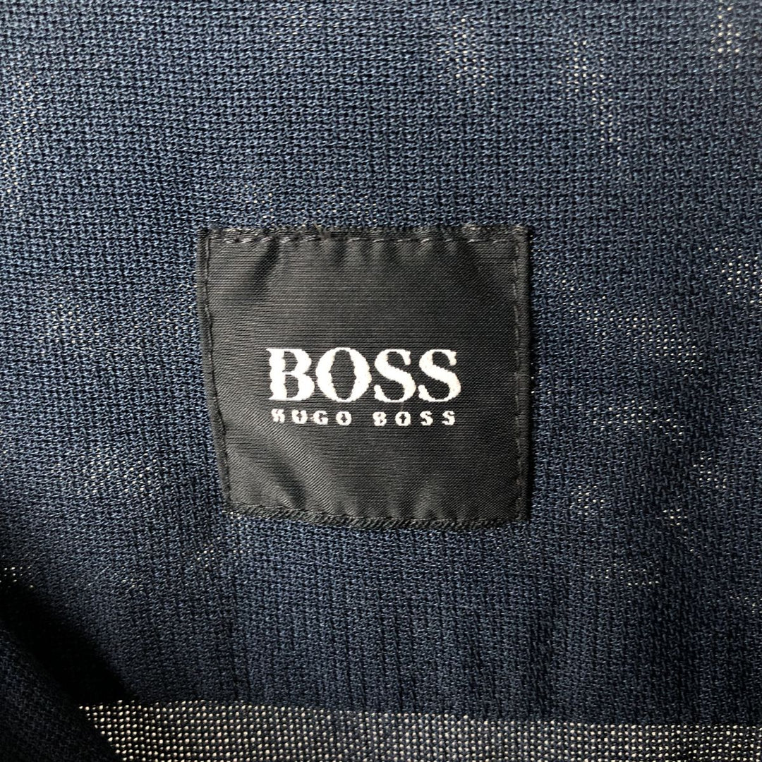 Hugo Boss Short-Sleeve Open-Collar Silk Shirt, Boxy Fit, Men's Size L (approx.) silk navy blue type Vintage Second Hand