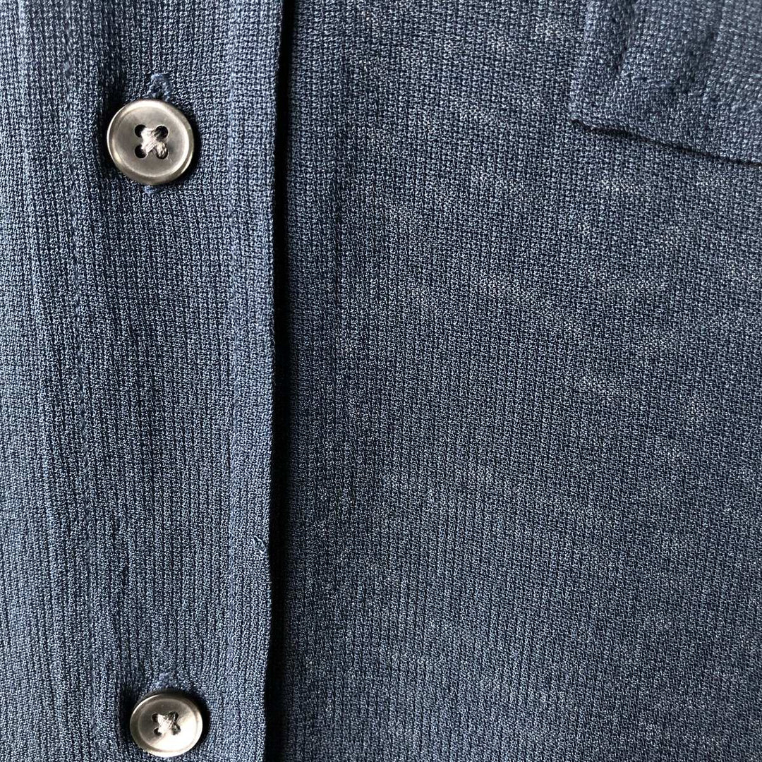 Hugo Boss Short-Sleeve Open-Collar Silk Shirt, Boxy Fit, Men's Size L (approx.) silk navy blue type Vintage Second Hand