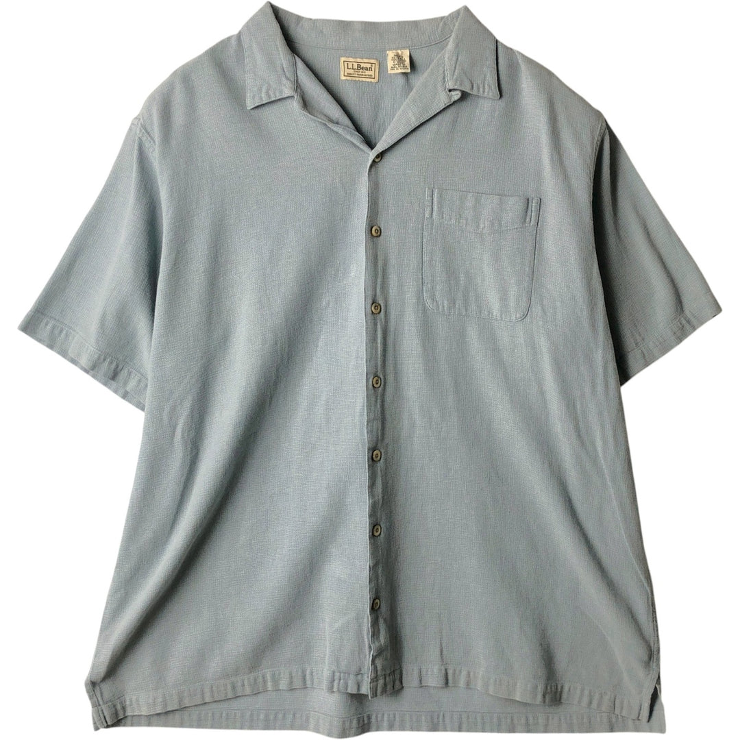 LLBean Short-Sleeve Open-Collar Cotton Shirt, Boxy Fit, Men's Size XL (approx.) cotton Blue type light blue Vintage Second Hand