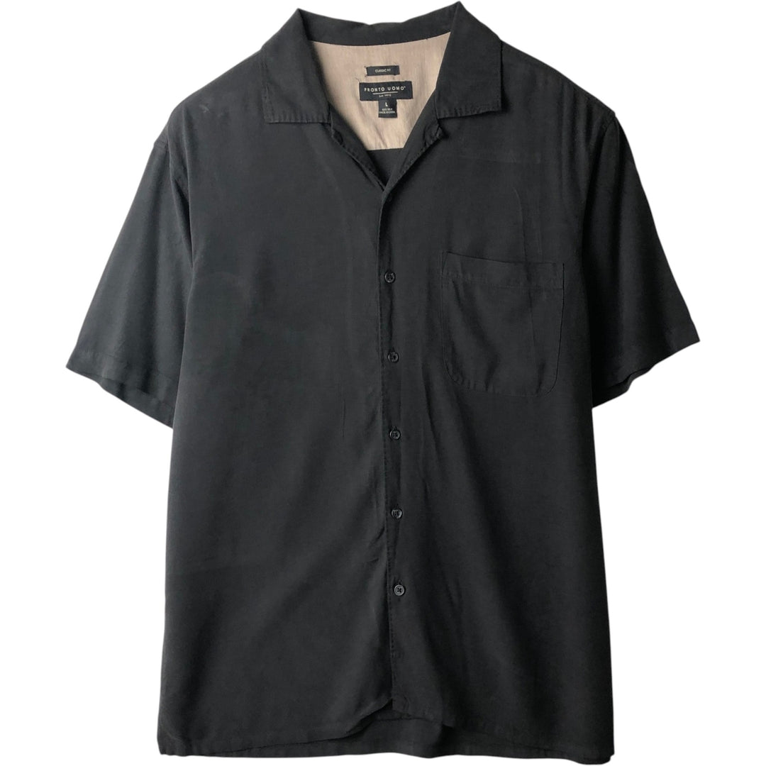 PRONTO UOMO Plain Short-Sleeve Silk Shirt, Made in China, Size L (Men's L equivalent), Short Sleeves, Regular Collar silk Charcoal Vintage Second Hand