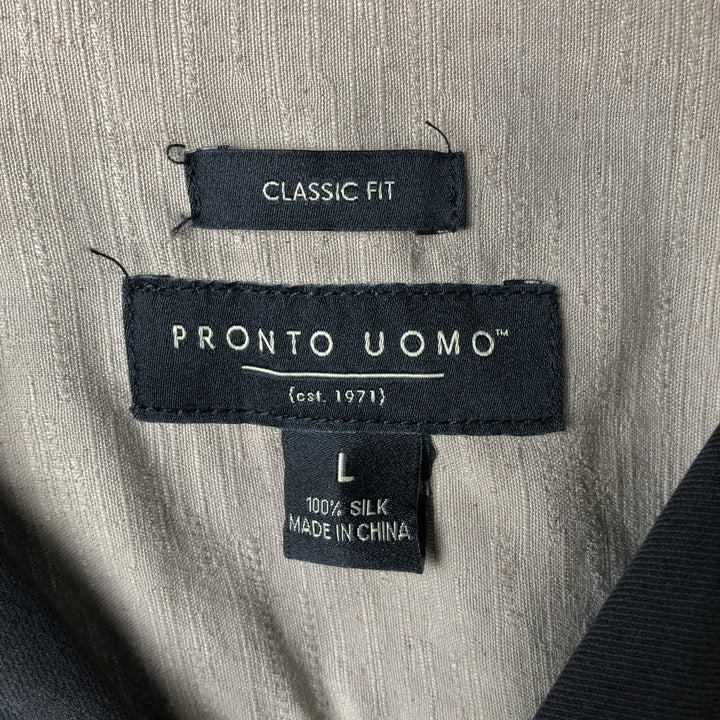 PRONTO UOMO Plain Short-Sleeve Silk Shirt, Made in China, Size L (Men's L equivalent), Short Sleeves, Regular Collar silk Charcoal Vintage Second Hand