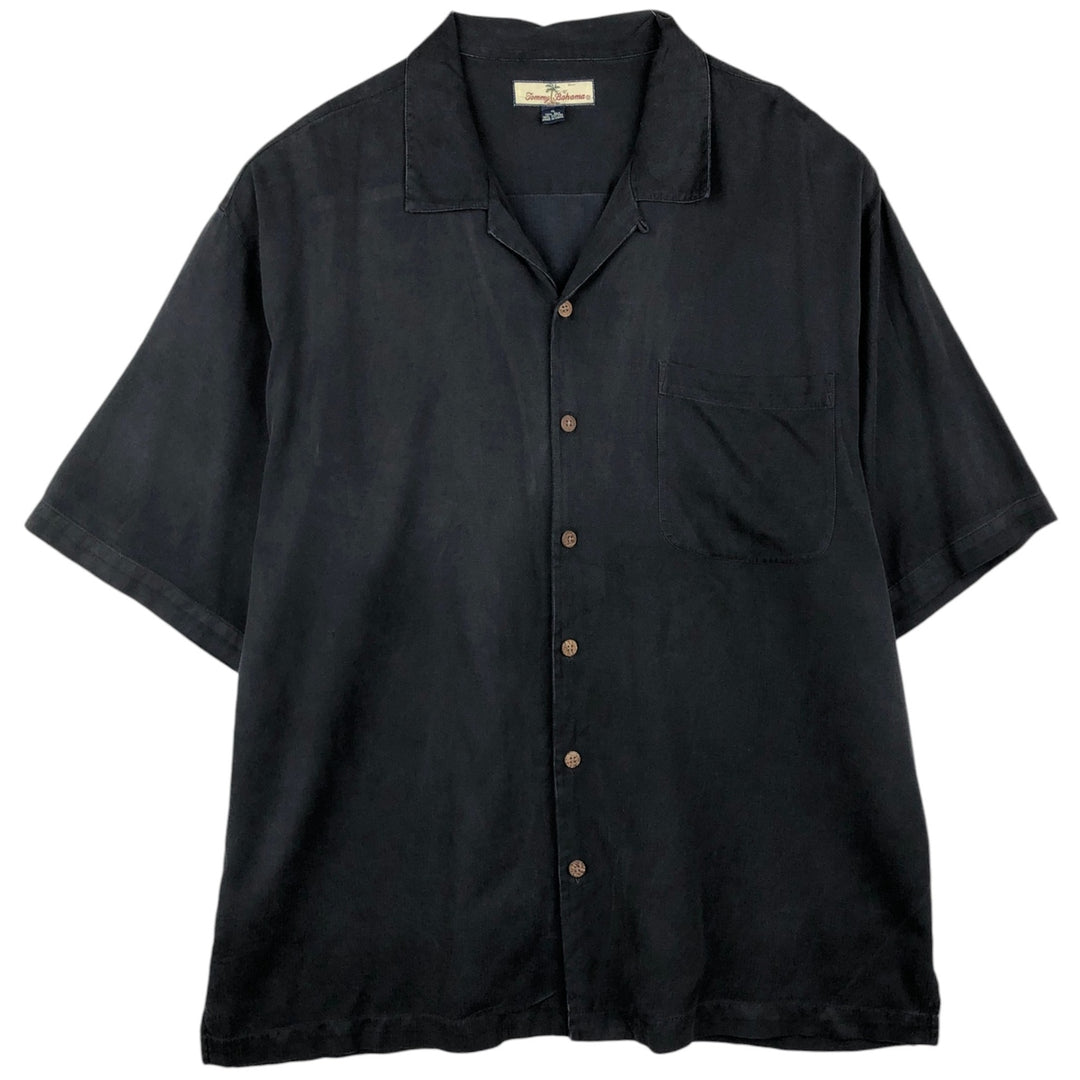 Tommy Bahama Short-Sleeve Open-Collar Silk Shirt, Men's Size XL (approx.) silk Charcoal Vintage Second Hand