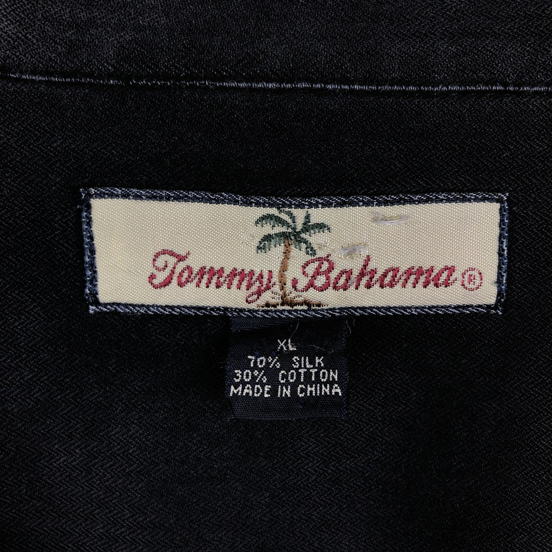 Tommy Bahama Short-Sleeve Open-Collar Silk Shirt, Men's Size XL (approx.) silk Charcoal Vintage Second Hand