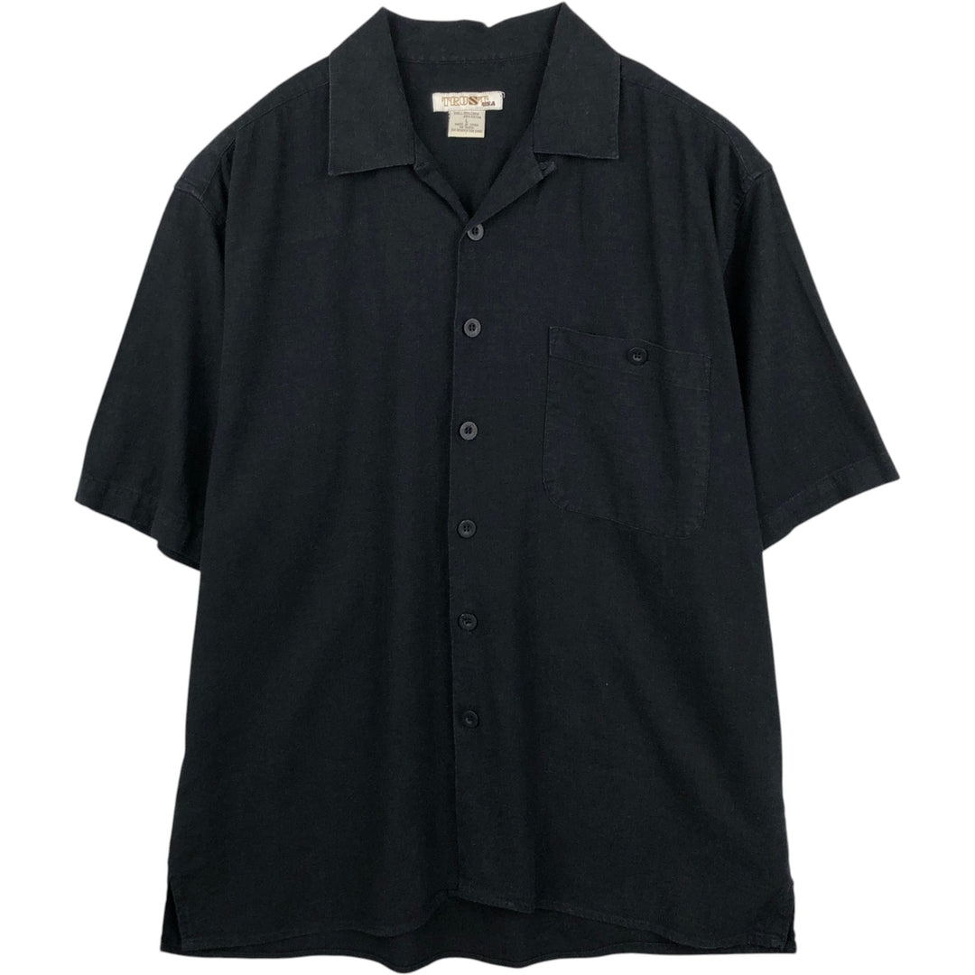 TRUST Short-Sleeve Open-Collar Linen Shirt, Boxy Fit, Men's Size L (approx.) linen black type Vintage Second Hand