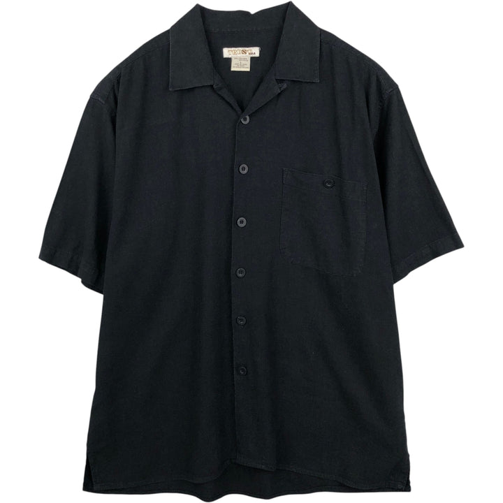 TRUST Short-Sleeve Open-Collar Linen Shirt, Boxy Fit, Men's Size L (approx.) linen black type Vintage Second Hand