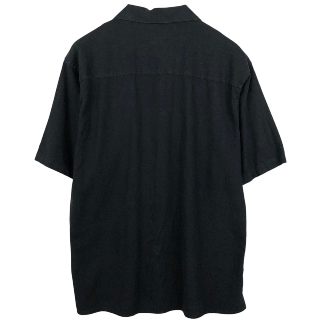 TRUST Short-Sleeve Open-Collar Linen Shirt, Boxy Fit, Men's Size L (approx.) linen black type Vintage Second Hand