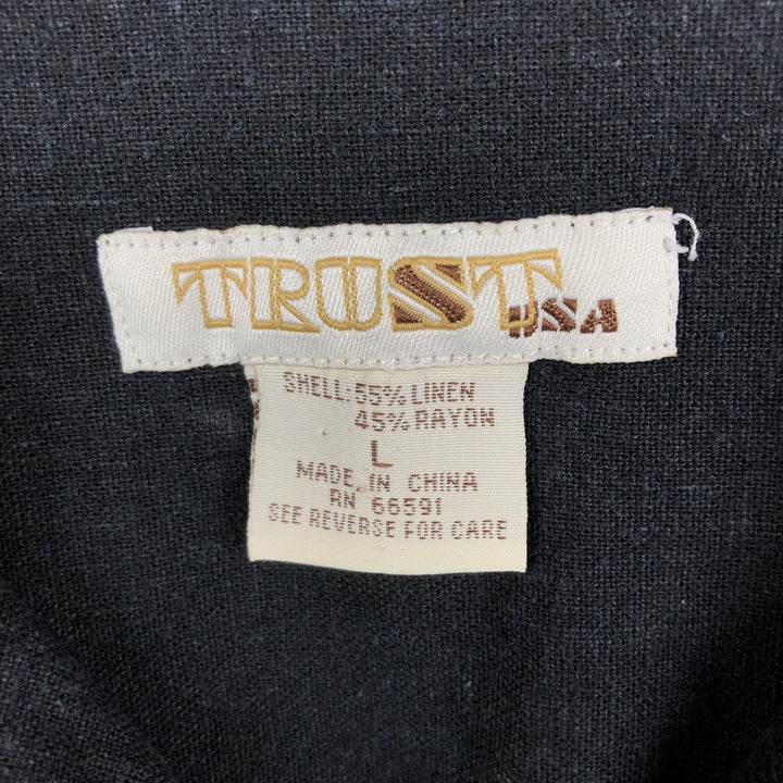 TRUST Short-Sleeve Open-Collar Linen Shirt, Boxy Fit, Men's Size L (approx.) linen black type Vintage Second Hand