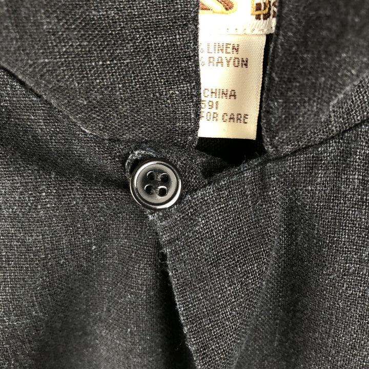 TRUST Short-Sleeve Open-Collar Linen Shirt, Boxy Fit, Men's Size L (approx.) linen black type Vintage Second Hand