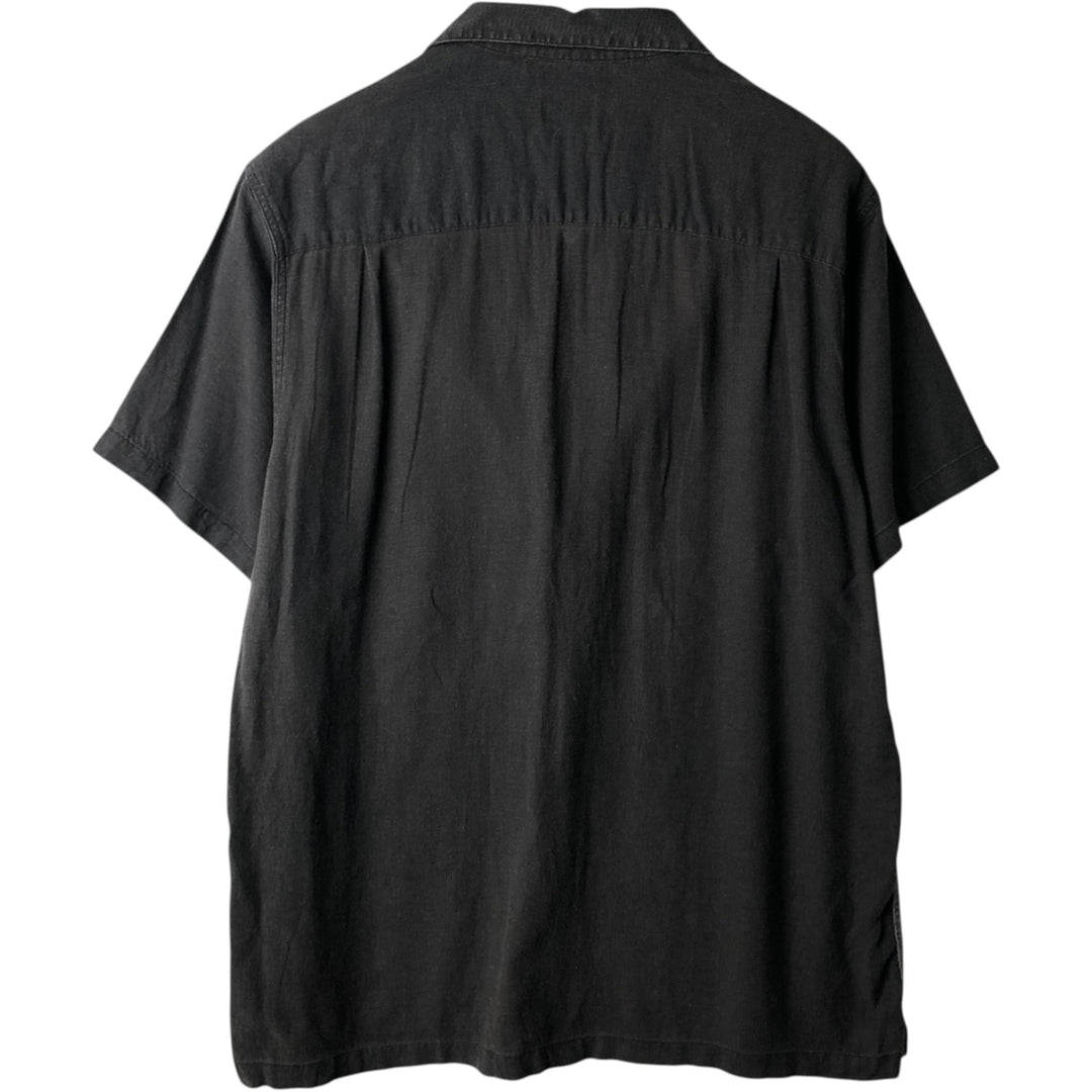 HAGGAR Two-tone short sleeve open collar rayon x linen shirt, box shirt, men's XL size linen black type Vintage Second Hand