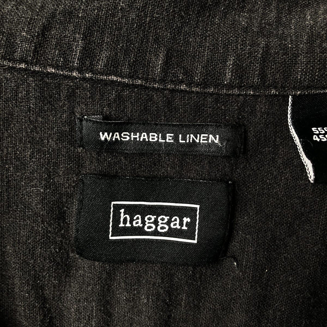 HAGGAR Two-tone short sleeve open collar rayon x linen shirt, box shirt, men's XL size linen black type Vintage Second Hand