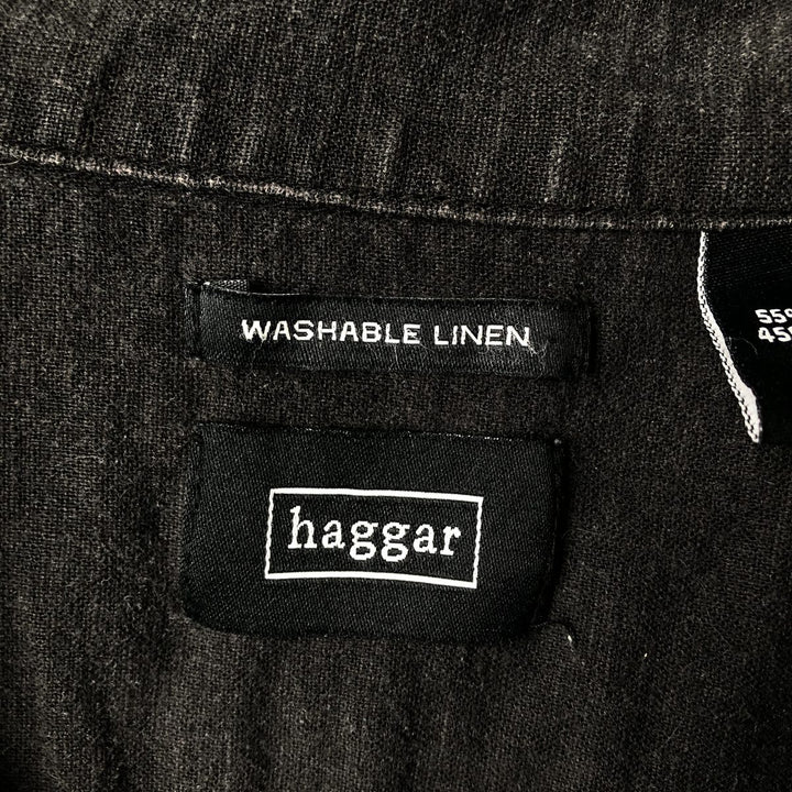 HAGGAR Two-tone short sleeve open collar rayon x linen shirt, box shirt, men's XL size linen black type Vintage Second Hand