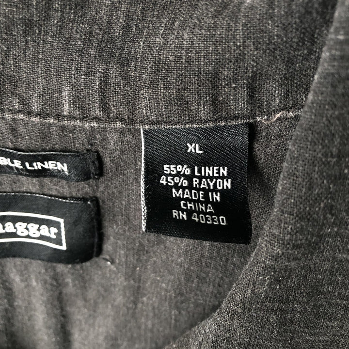 HAGGAR Two-tone short sleeve open collar rayon x linen shirt, box shirt, men's XL size linen black type Vintage Second Hand